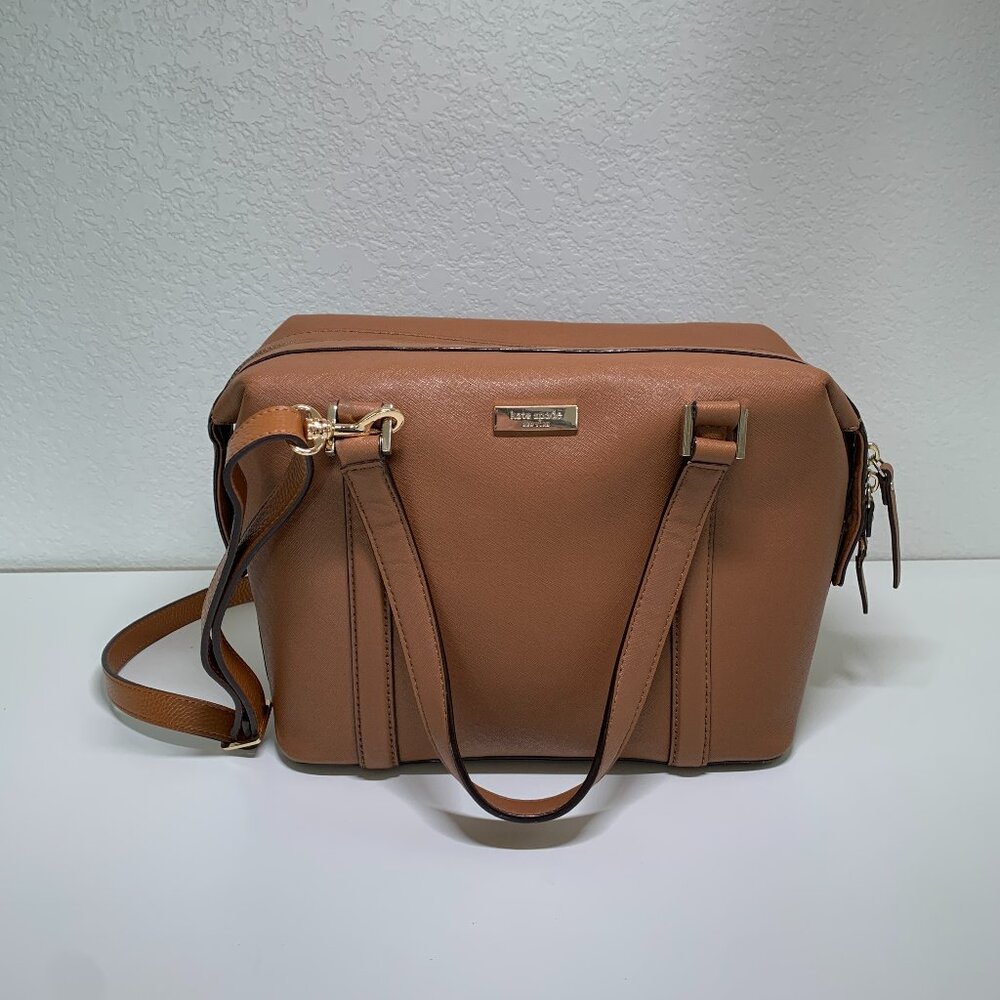 Kate Spade Camel Leather Satchel – Structured Saffiano, w/ Shoulder Strap